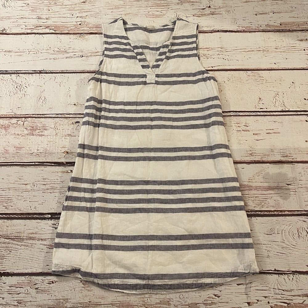 Beach‎ Lunch Lounge Sleeveless Dress Small Women's Stripe Linen Cotton Blend